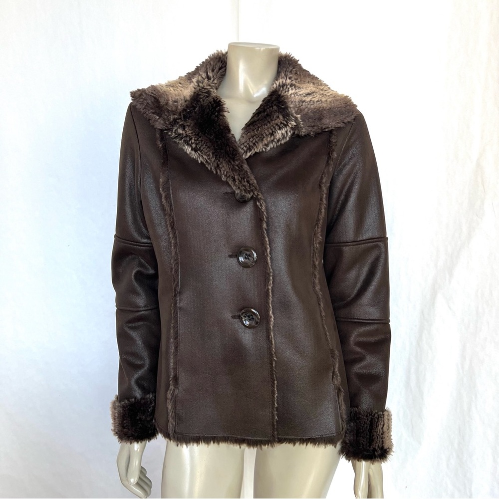 CHICO’s Brown Faux Fur Trimmed Women's Jacket - Picture 7 of 16